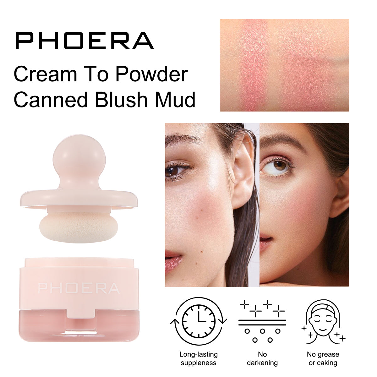 PHOERA Cream To Powder Canned Blush Mud